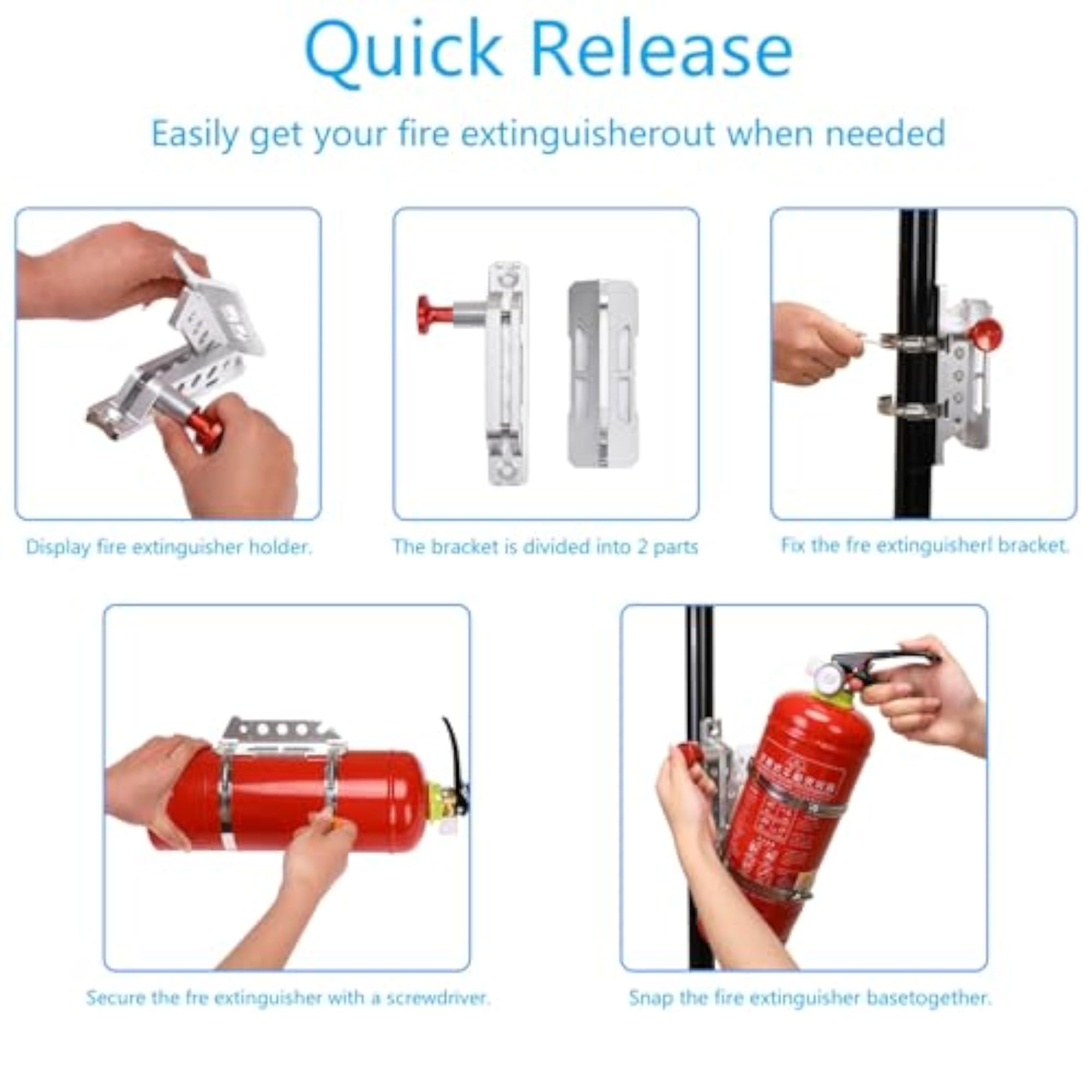 Universal Fire Extinguisher Mount with Quick Release Bar